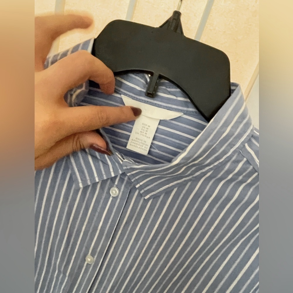 Striped Shirt Light Blue White Long Sleeve Medium